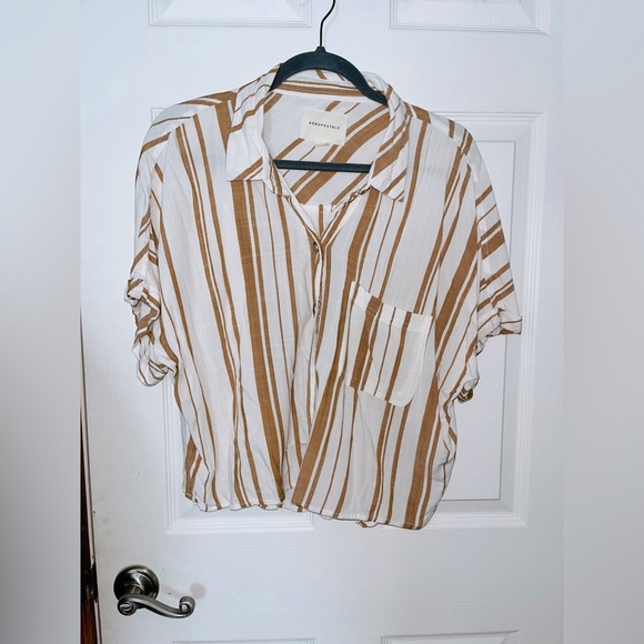 Aeropostale Brown and White Striped Button Down Shirt XL - Picture 1 of 3